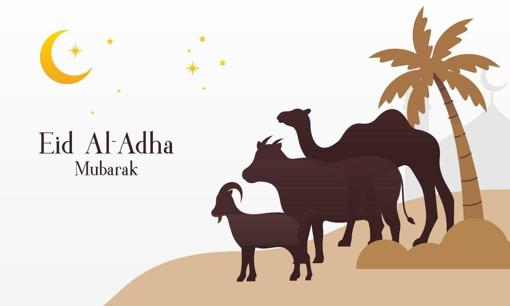 feiern eid al adha Mubarak islamisch Hintergrund mit Qurban Tiere vektor