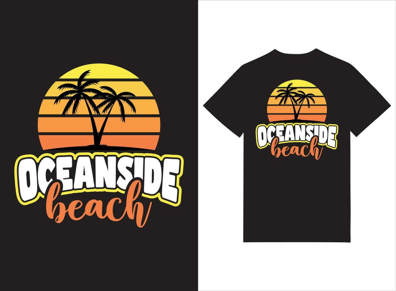 Oceanside strand skriva ut redo strand tema t skjorta design vektor