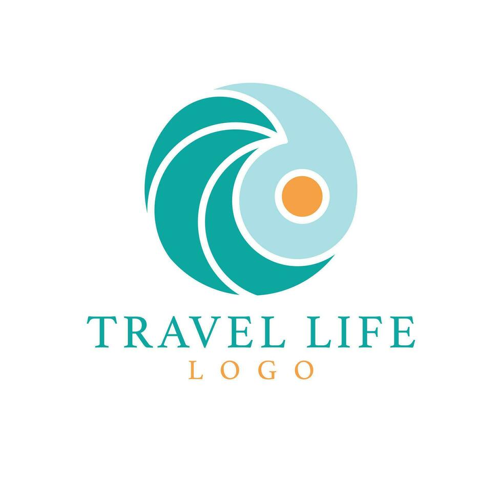 Reise Leben Vektor Logo Design. Welle und Sonne Logotyp. minimalistisch Logo Vorlage.