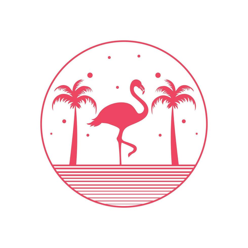 tropisch Illustration Vektor Design. Flamingo und Palme Bäume Emblem.