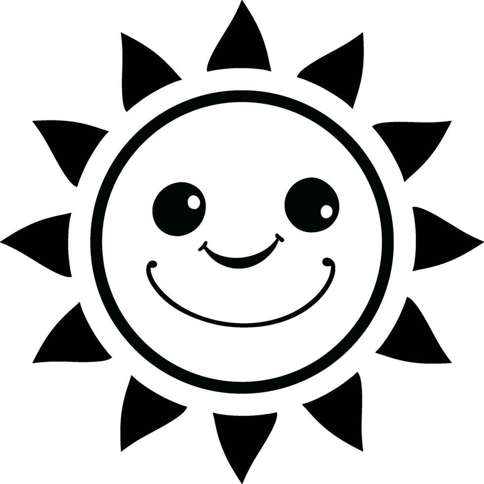 Sonne Symbol schwarz Linie Zeichnung oder Gekritzel Logo Sonnenlicht Zeichen Symbol Wetter Element Karikatur Stil Vektor Illustration
