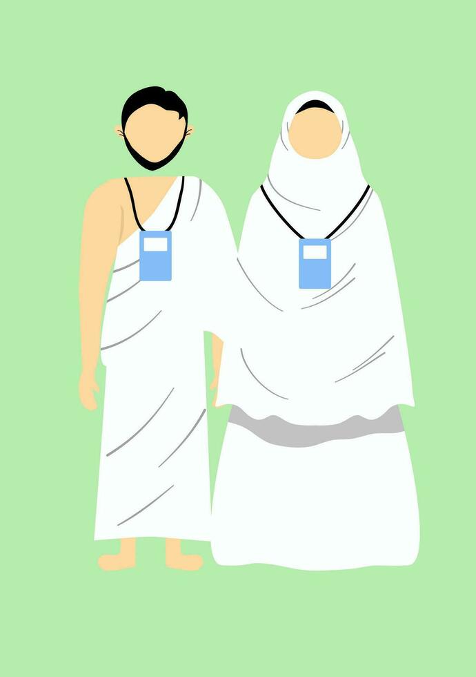 einstellen von Muslim hajj Familie gesichtslos tragen Ihram, islamisch Pilgerfahrt Vektor Karikatur Illustration