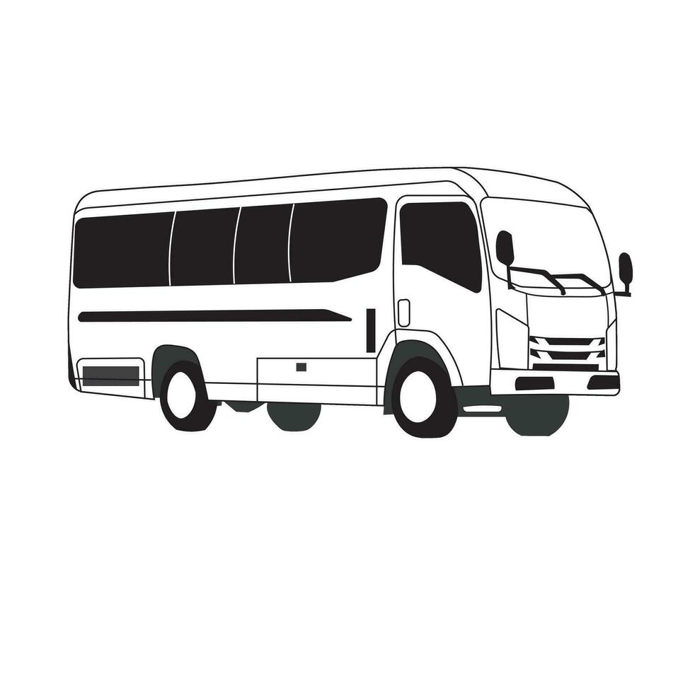Bus Vektor Design Illustration im Silhouette Stil. im schwarz und Weiß. Fahrzeug zum das Feiertage. geeignet zum Logo, Symbol, Unternehmen, Automobil, T-Shirt Design, Webseite, Konzept, Poster, Gemeinschaft.