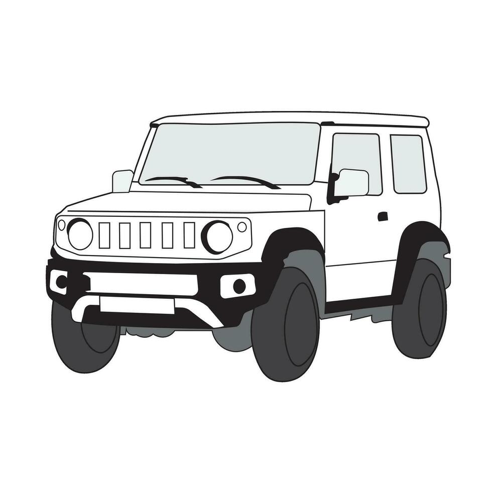 jeep bil silhuett illustration. i svart och vit. lämplig för logotyper, ikoner, koncept, t-shirt mönster, affischer, annonser, bil, bil samhällen, webbplatser. vektor