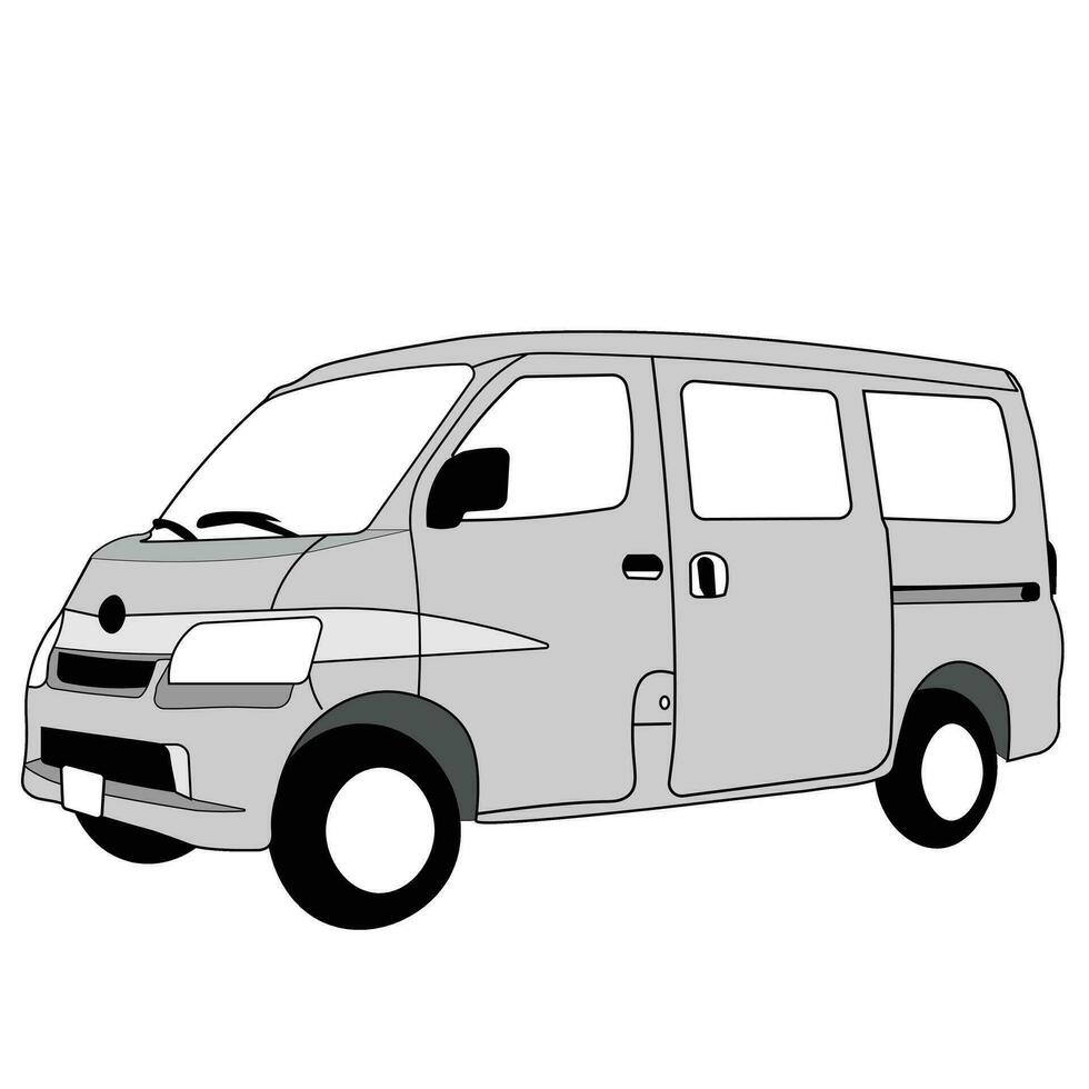 Logo Design Vektor Illustration. Auto zum Wohnmobil mit gleiten Türen. dunkel Farbe. Automobil. Camping. geeignet. Tour. zum Logo, Symbol, Gemeinschaft, Aufkleber, T-Shirt Design, Konzept, Plakat, Werbung