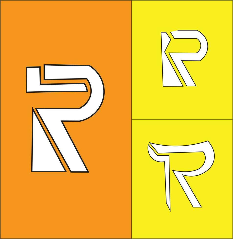 r brev 3d logotyp vektor illustration uppsättning. de initialer r. i svart och vit. gul och orange bakgrund. lämplig för logotyper, initialer, t-shirt mönster, ikoner, affischer.