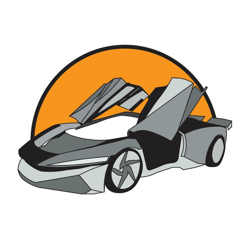 3d logotyp vektor design illustration. modern sporter bil med dörrar öppning upp. med grå och svart. bil. lämplig för t-shirt mönster, logotyper, affischer, klistermärken, annonser.