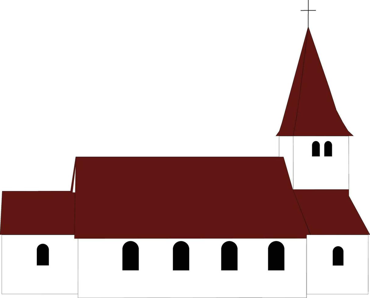 vit kyrka med röd tak och korsa på torn vektor