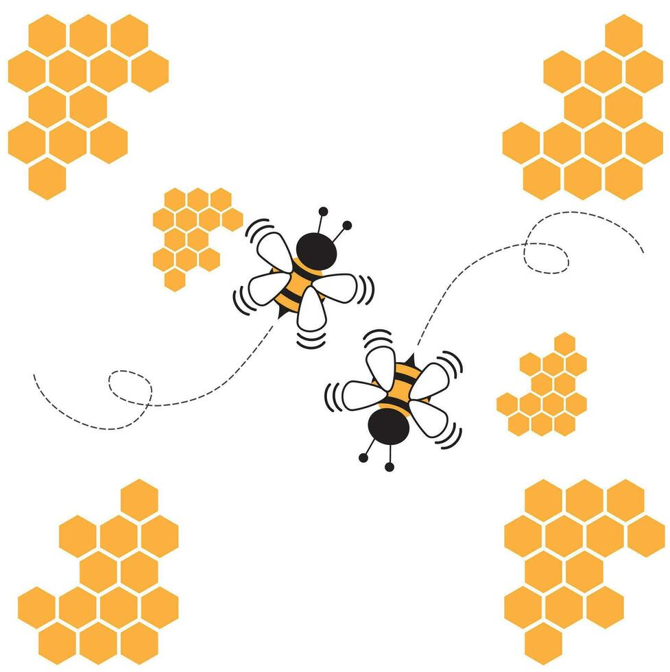 Vektor Bienenwabe Bienenstock mit Hexagon Gitter Zellen und Biene Karikatur Logo auf Weiß Hintergrund Vektor Illustration. Illustration Prämie Design Vektor eps10
