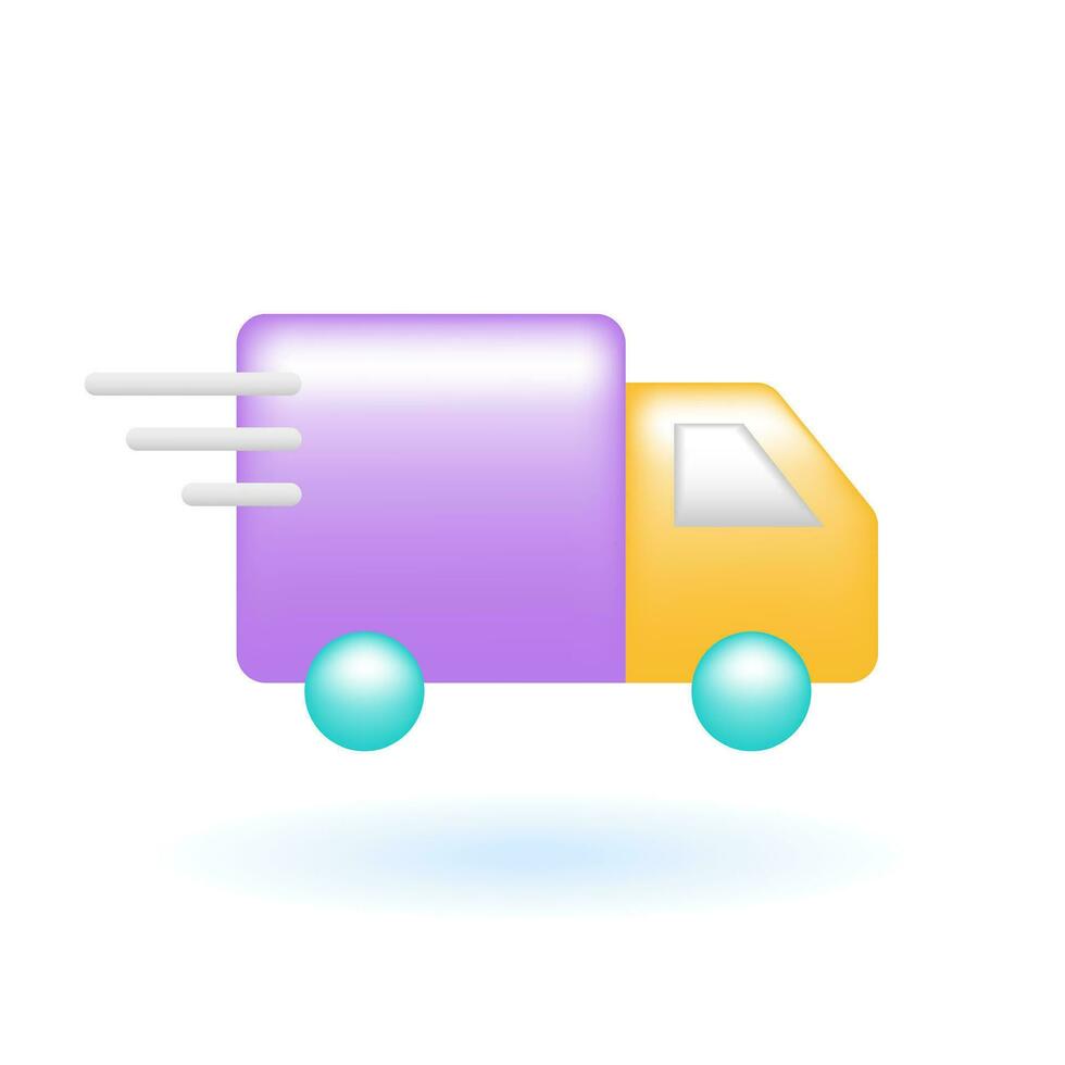 3d LKW Lieferung Bedienung Transport Symbol. Marketing online Einkaufen Konzept. glänzend Glas Plastik Pastell- Farbe. realistisch Karikatur minimal Stil. 3d machen Vektor Symbol ux ui isoliert Illustration.