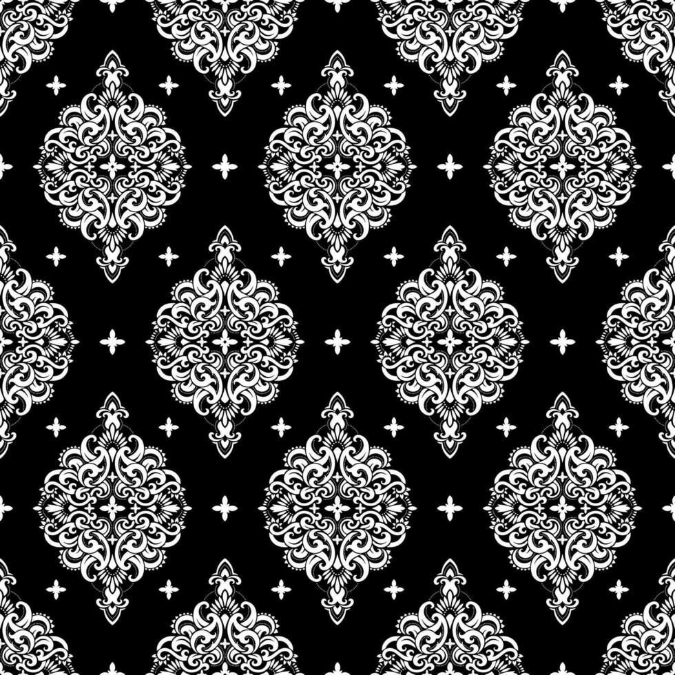 Damast nahtlos Muster. fein Vektor traditionell orientalisch schwarz und Weiß Ornament