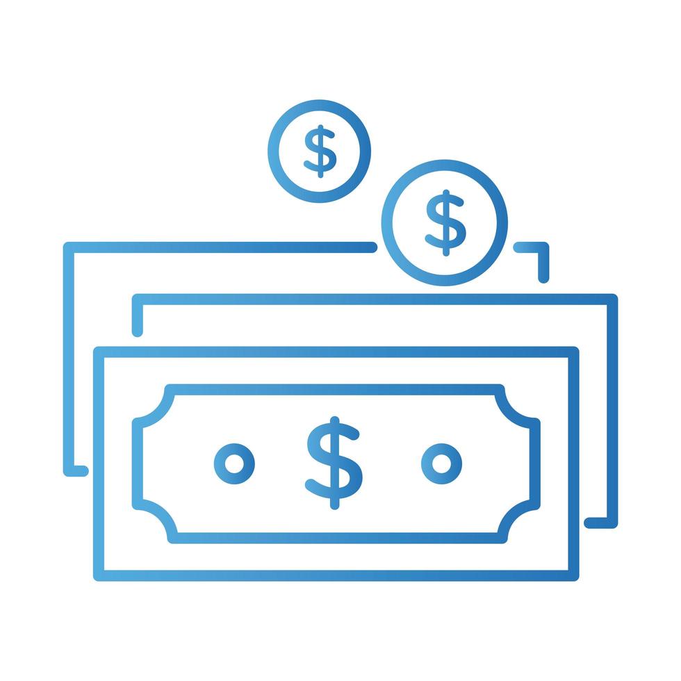 Münze und Rechnung Dollar mit Pfeilen Zahlung Online-Gradientenstil vektor