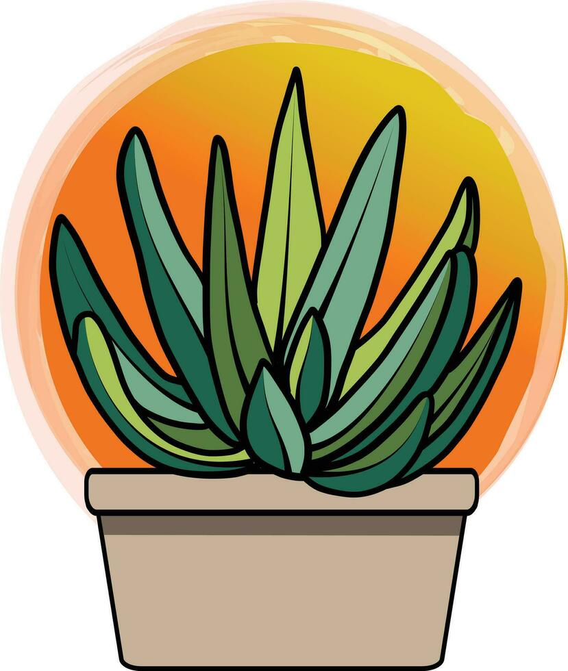abstrakt Kaktus Pflanze im das Topf mit Kreis Orange gardient Hintergrund. vektor