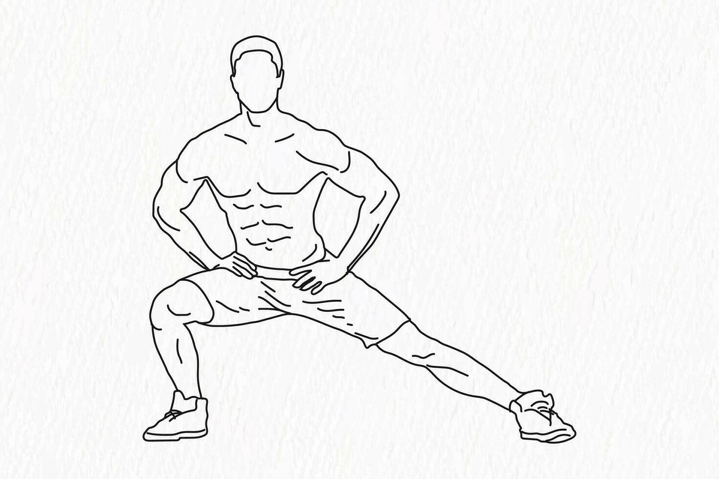 einer Linie Zeichnung von männlich Fitnessstudio Fitness freihändig trainieren Vektor Illustration