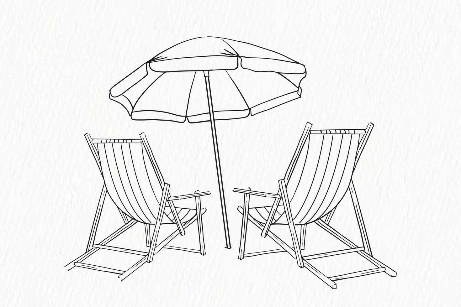 ett linje teckning av strand paraply och stol med sommar atmosfär vektor