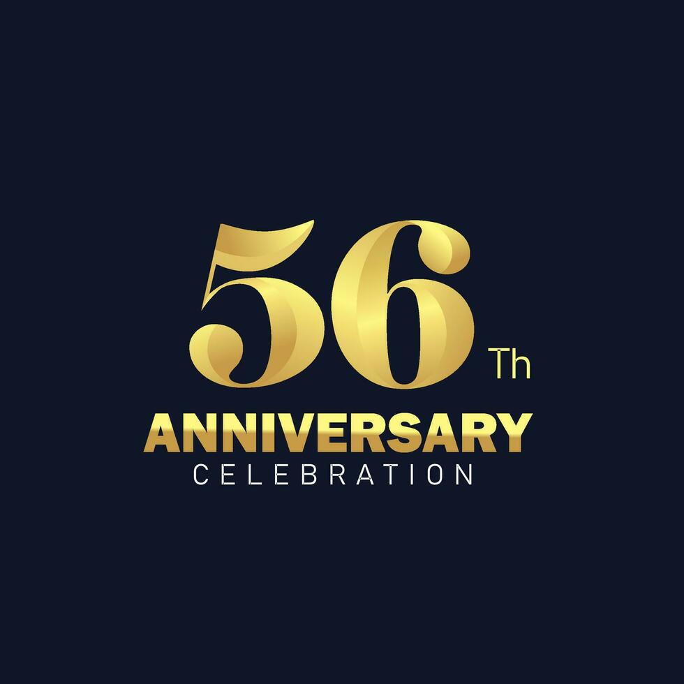 golden 56 .. Jahrestag Logo Design, luxuriös und schön Schwanz golden Farbe zum Feier Fall, Hochzeit, Gruß Karte, und Einladung vektor