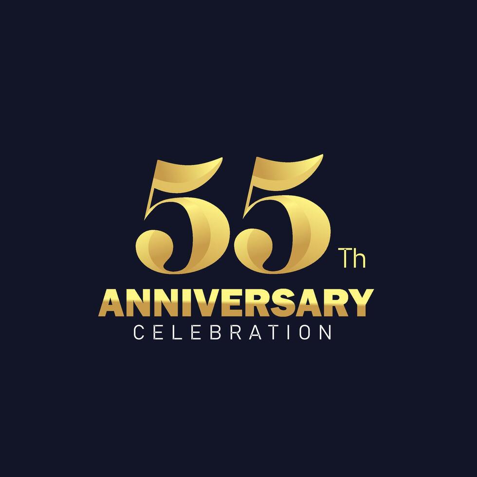 golden 55 Jahrestag Logo Design, luxuriös und schön Schwanz golden Farbe zum Feier Fall, Hochzeit, Gruß Karte, und Einladung vektor