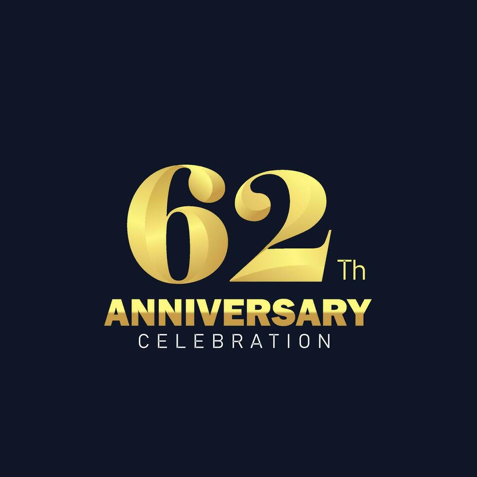 golden 62 .. Jahrestag Logo Design, luxuriös und schön Schwanz golden Farbe zum Feier Fall, Hochzeit, Gruß Karte, und Einladung vektor