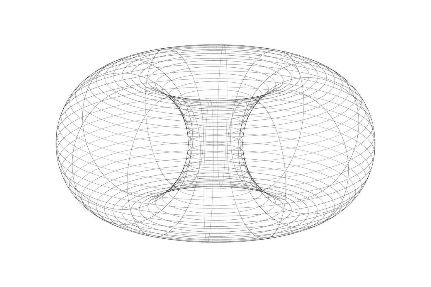 munk torus trådram, 3d sfär form, svart och vit vektor illustration