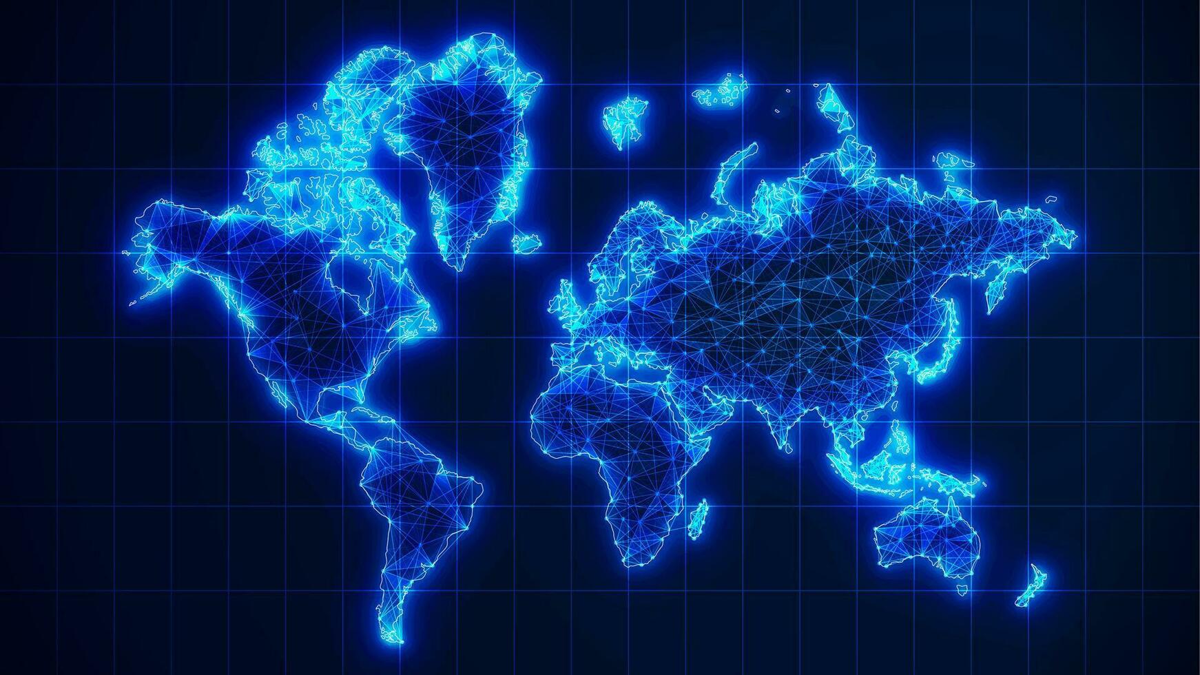 futuristisch glühend Welt Karte Netzwerk Verbindung. 3d Blau Erde Karte Hintergrund mit Plexus Linien. Digital Netzwerk zum Geschäft Konzept. groß Daten Strom Technologie, Welt Daten Analytik Hintergrund vektor