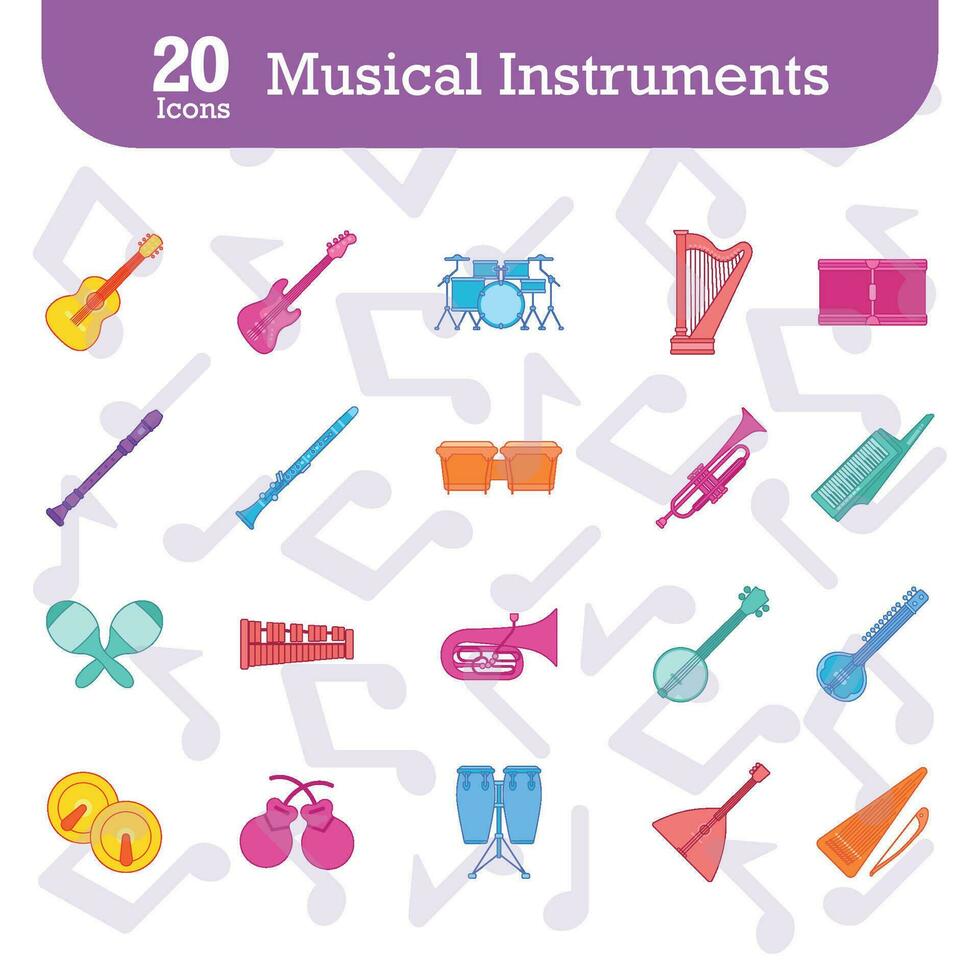 uppsättning av färgad musikalisk instrument ikoner vektor