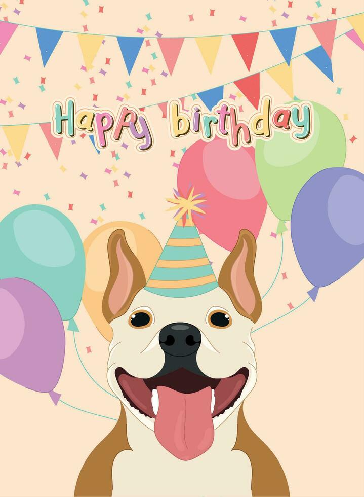 süß Geburtstag einladend Karte mit ein glücklich Hund Vektor