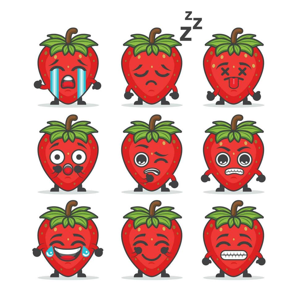 emoji uppsättning söt mångsidig jordgubb emoji vektor
