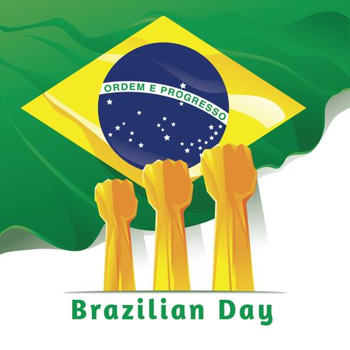 Firande Brasilien Independence Day. Abstrakt Händer på Flagg Bakgrund vektor