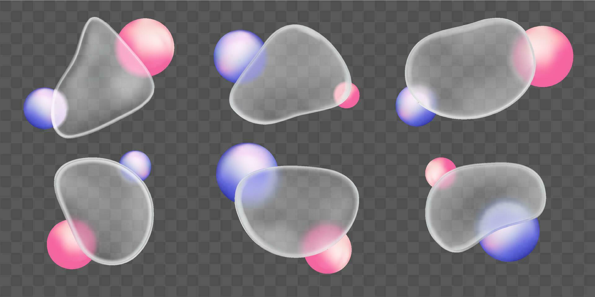 3d form med glas morfism vektor effekt isolerat. abstrakt lutning mjuk fläck textur med plast boll design. glansig objekt attrapp tallrik för presentation. glasig rosa bubbla grafisk objekt ikon.