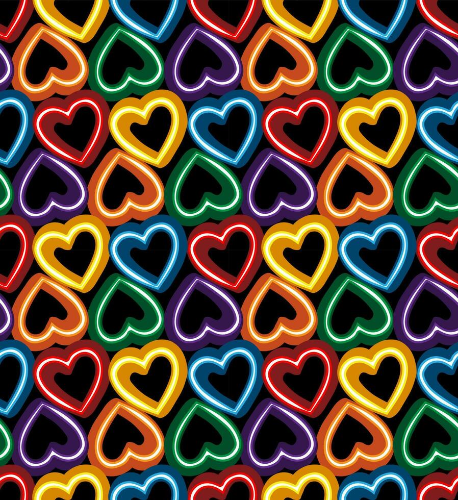 Hand gezeichnet Gekritzel Herzen nahtlos Muster im Regenbögen Farben vektor