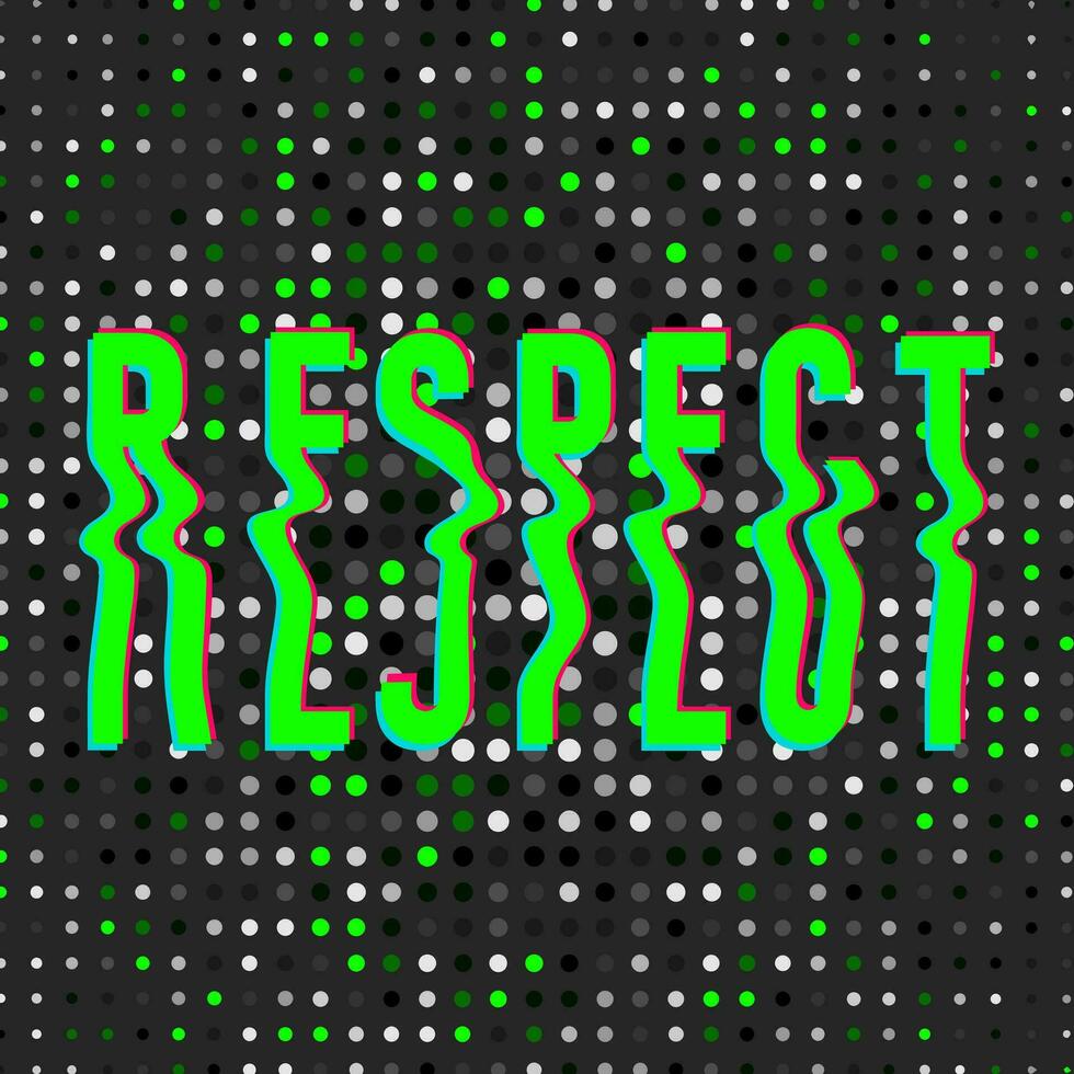 wellig Text von Respekt mit Panne bewirken auf Acid futuristisch Hintergrund. Beschriftung im modisch psychedelisch y2k Rave Stil vektor