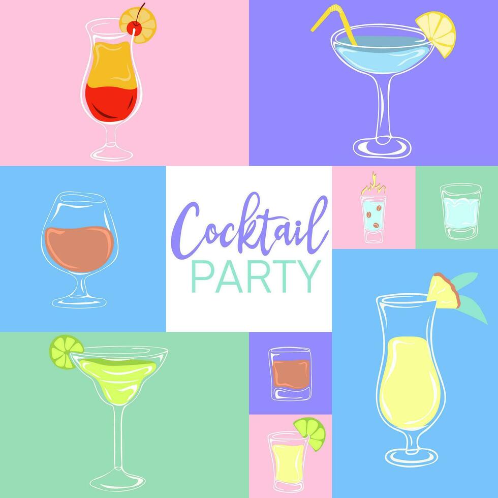 Cocktail Party Banner mit Sommer- Cocktails. motivierend drucken zum Poster, Textil, Karte. Sommer- Ferien und Reise Konzept vektor