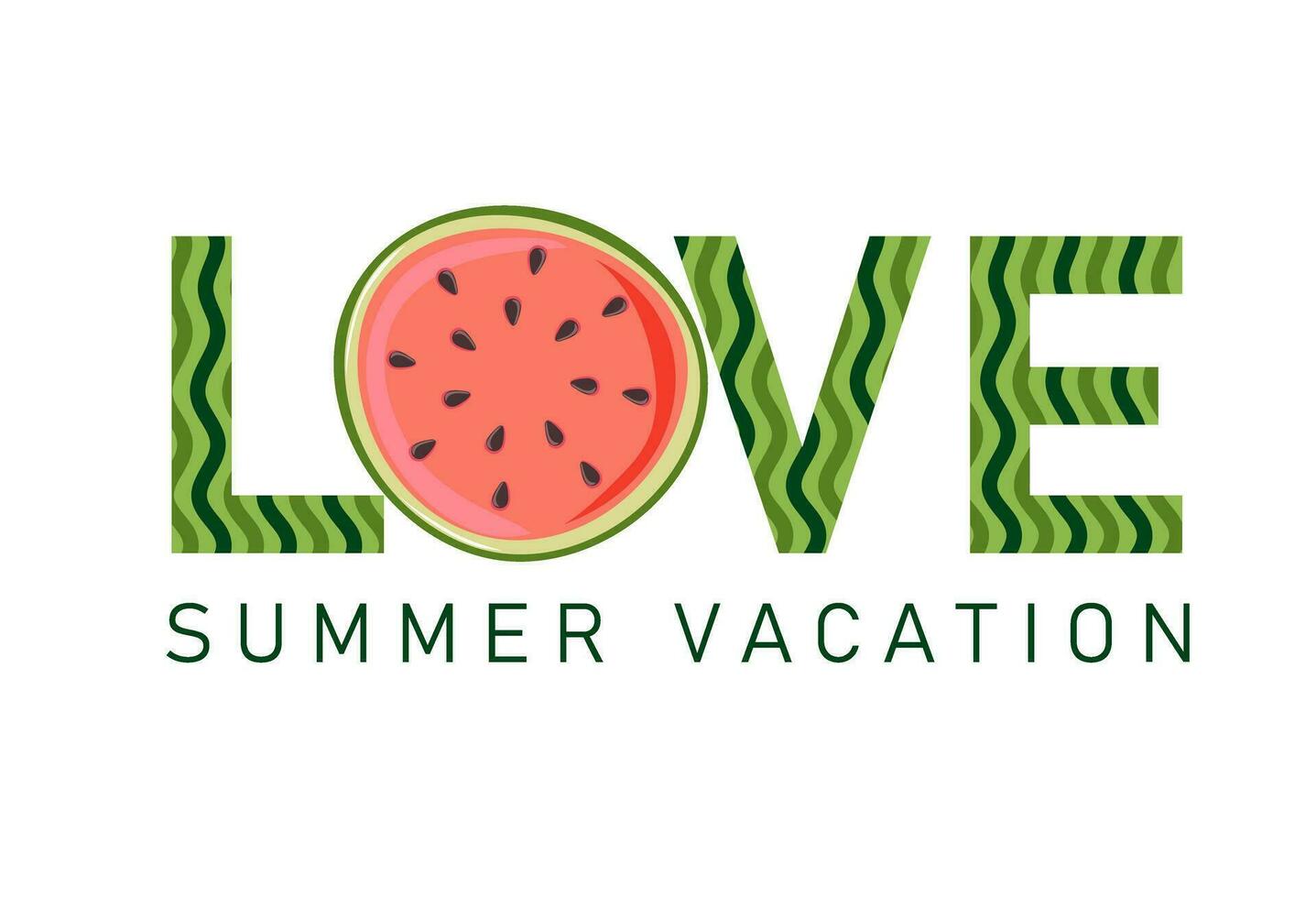 Liebe Sommer- Urlaub. Wassermelone Scheibe mit rot Fleisch und schwarz Samen. Sommer- Design zum Poster, Banner, t Shirt, Karte, Flyer vektor