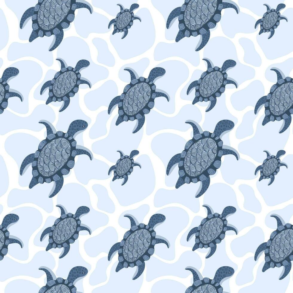 nahtlos Muster mit Hand gezeichnet süß Schildkröte. Marine Bewohner vektor