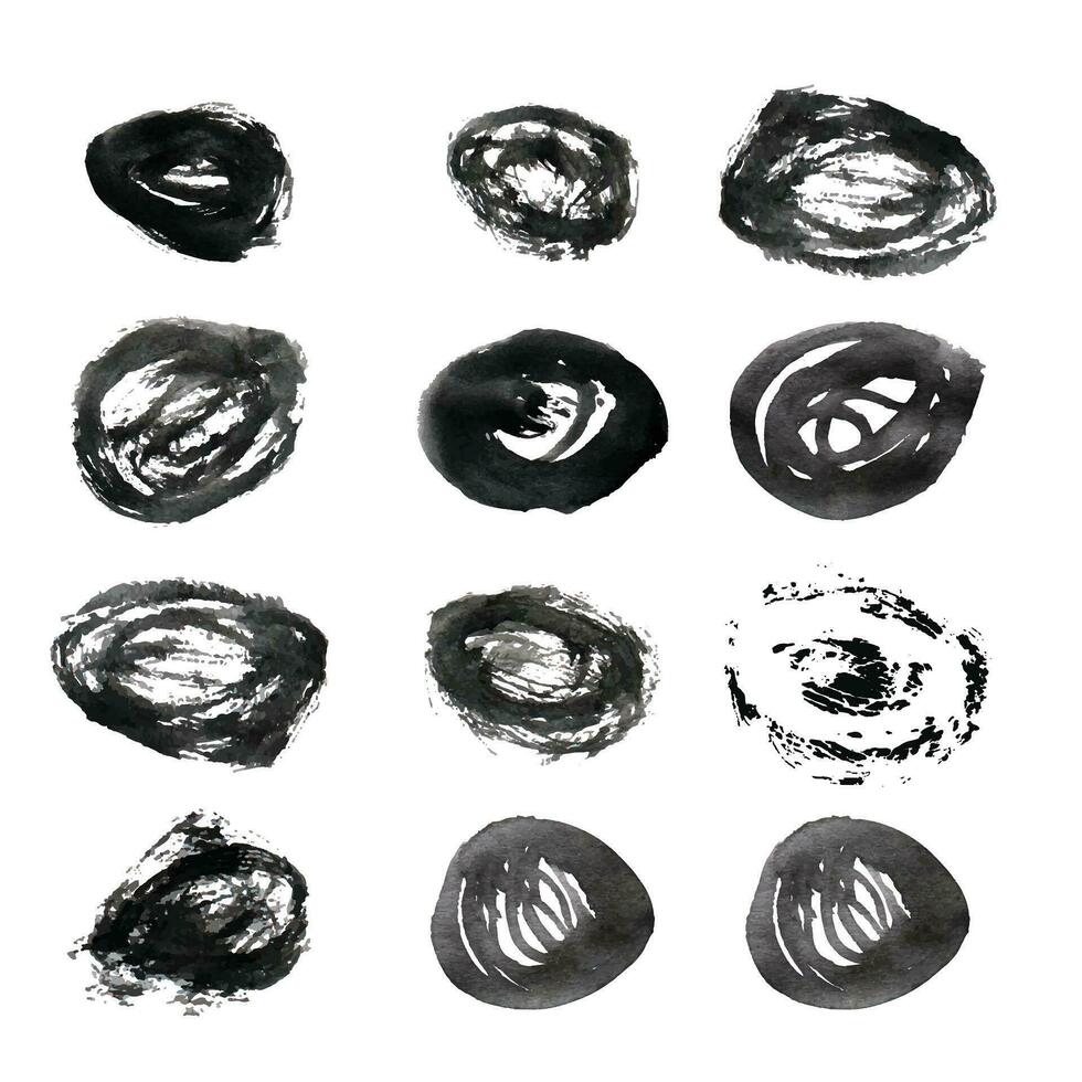 Vektor schwarz Tinte Aquarell Bürste Textur Satz, schwarz Vektor Tinte Bürste Schlaganfall Sammlung, abstrakt Bürste Elemente Design