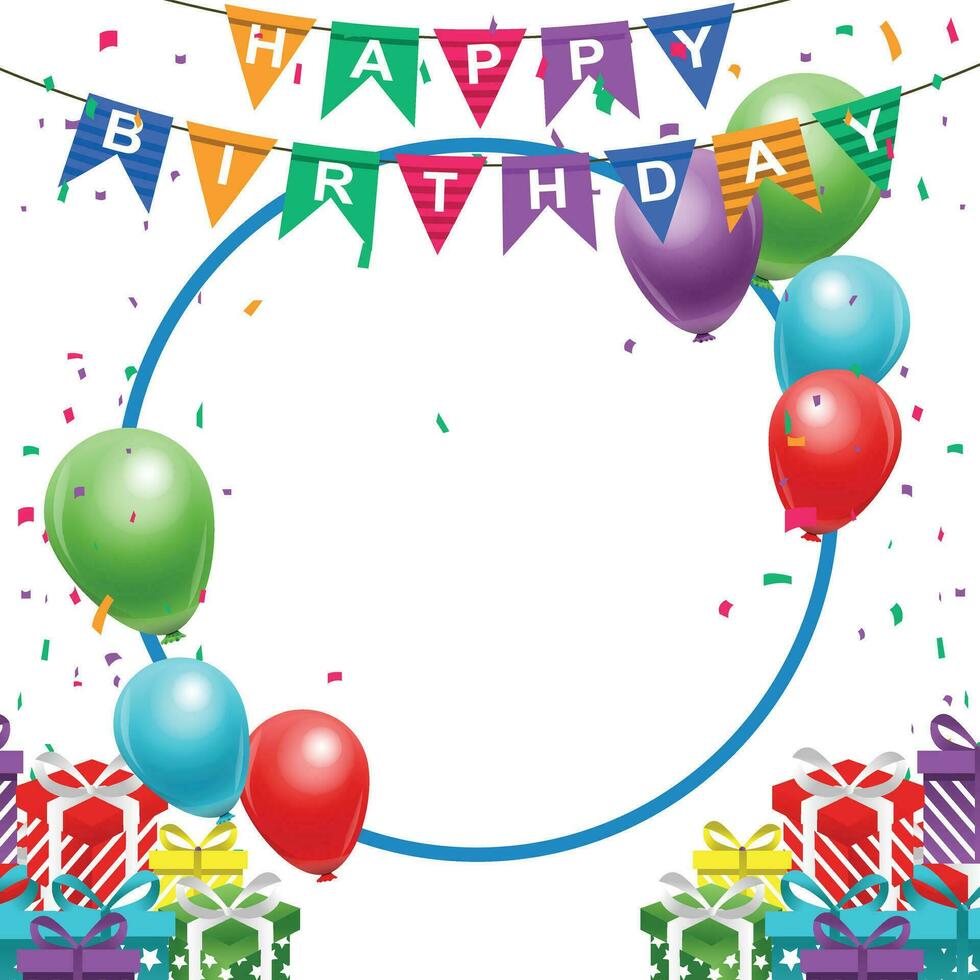 färgrik Lycklig födelsedag gräns ram med konfetti vektor
