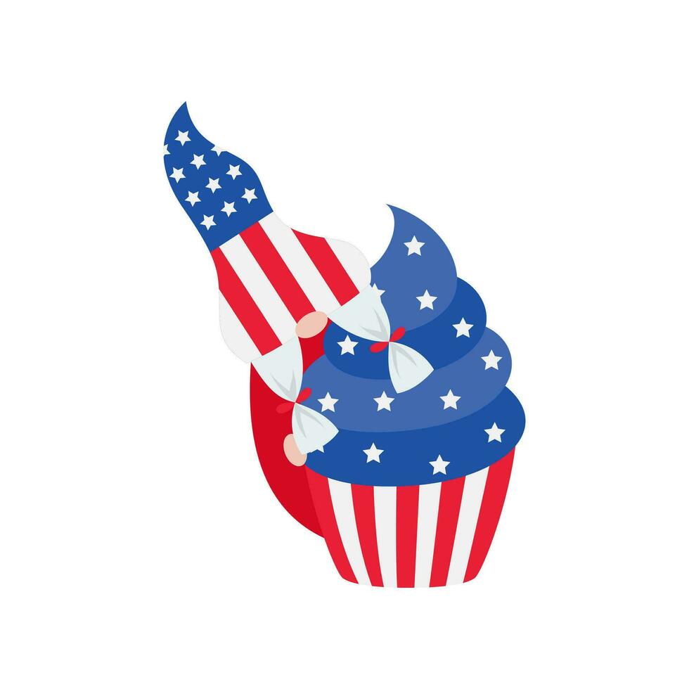 patriotisk nisser illustration. rolig nisser i Amerika oberoende dag kostym karneval. 4:e av juli gnome ClipArt är lämplig för fira av 4:e av juli vektor element design.