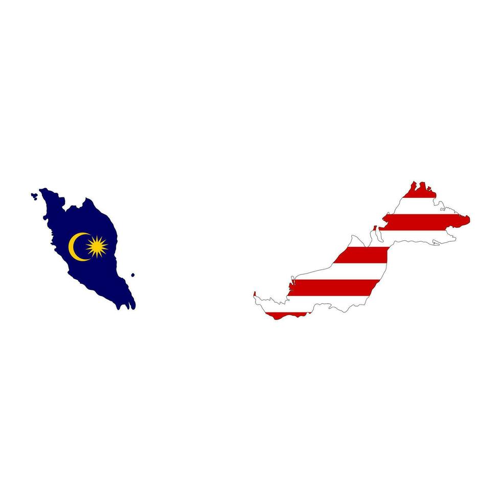 malaysia Karta silhuett med flagga isolerat på vit bakgrund vektor