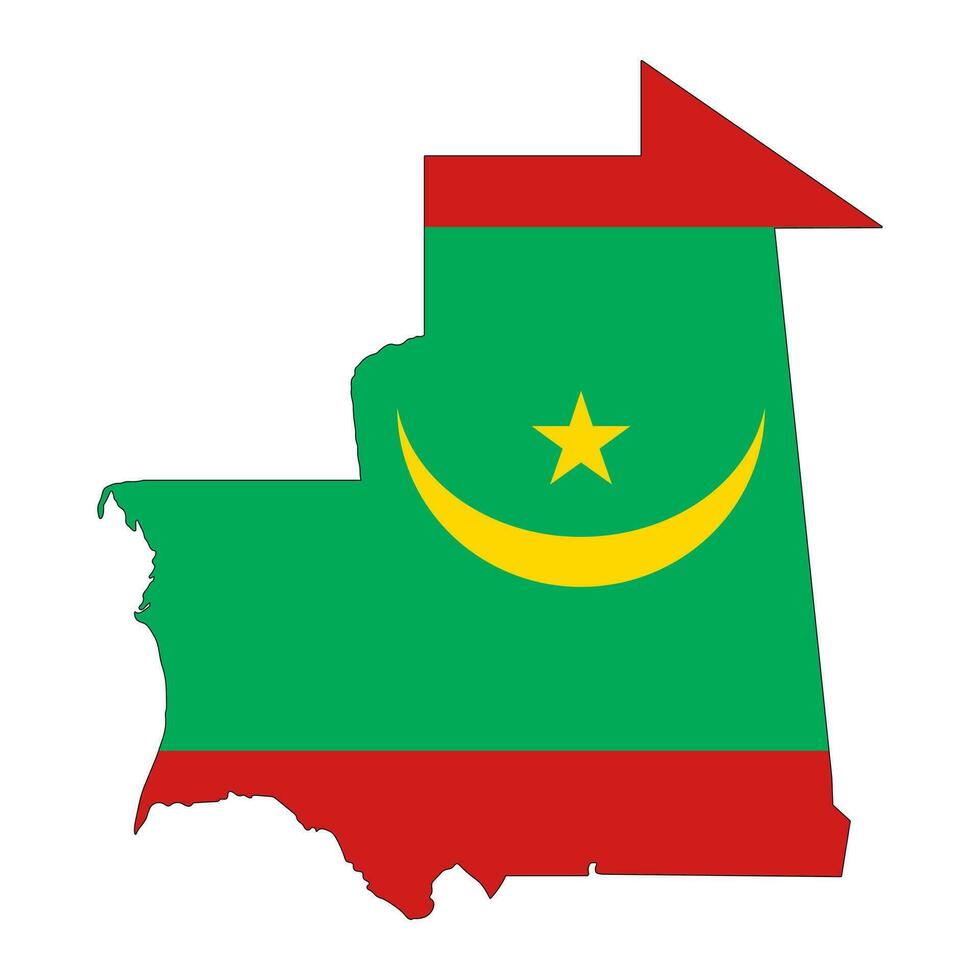 mauretanien Karta silhuett med flagga isolerat på vit bakgrund vektor