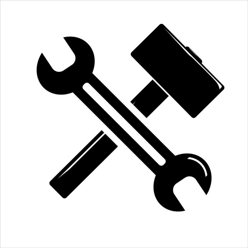 einfacher Schraubenschlüssel und Hammer lokalisiert auf weißem Hintergrundsymbol für Apps und Websites vektor