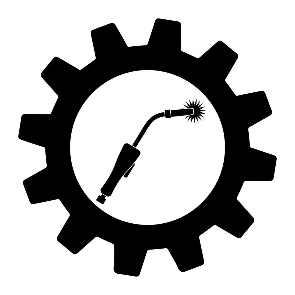 Schweißbrenner mit Funken im Zahnrad. Schweißerwerkzeugdesign vektor