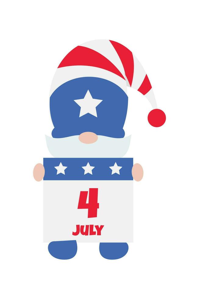 patriotisk nisser illustration. rolig nisser i Amerika oberoende dag kostym karneval. 4:e av juli gnome ClipArt är lämplig för fira av 4:e av juli vektor element design.