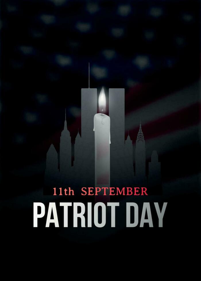 Patriot Tag Poster mit Kerze, Neu York Silhouette und amerikanisch Flagge vektor