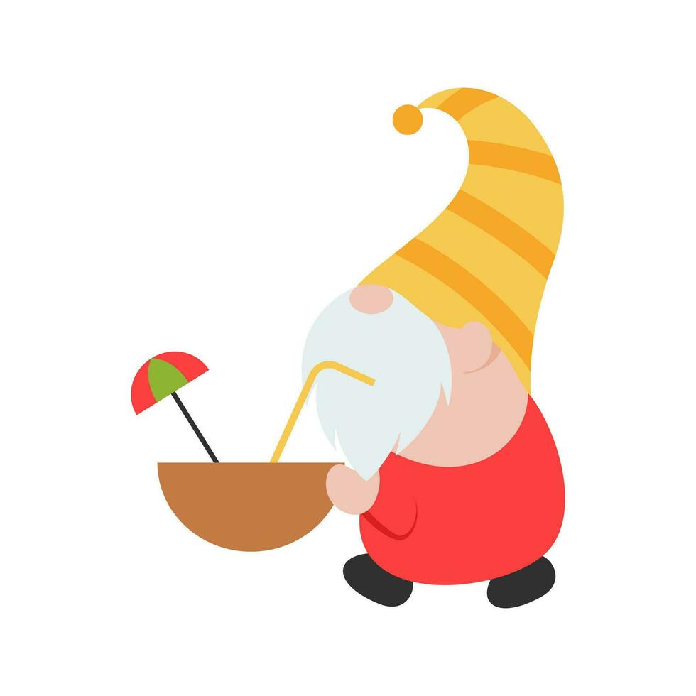 söt sommar tomtar. Hej sommar strand fest med söt nisser isolerat på vit. surfing gnome karaktär, tecknad serie illustration. vektor