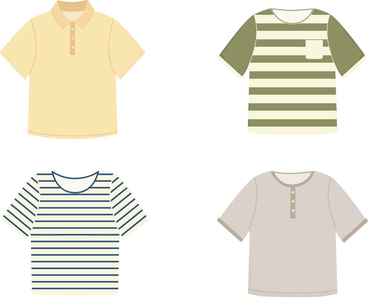 uppsättning av fyra t shirts för pojke, man. grundläggande mode kläder. modern tillfällig t skjortor. vektor illustration isolerat på vit bakgrund.