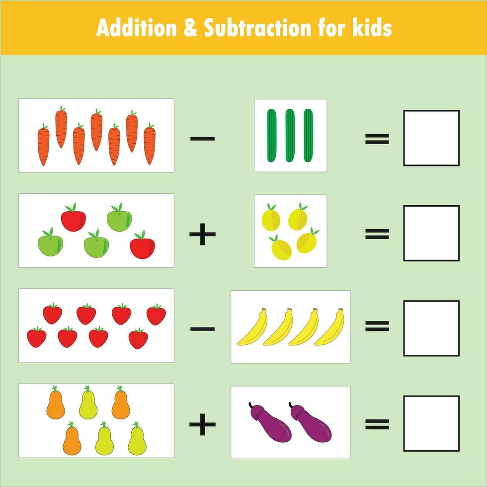drucken Zusatz und Subtraktion Spiel zum Kinder vektor