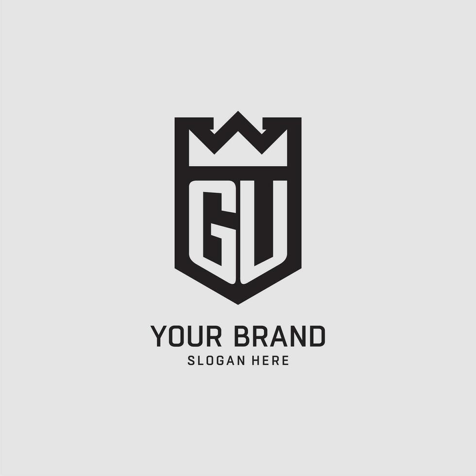 första gu logotyp skydda form, kreativ esport logotyp design vektor