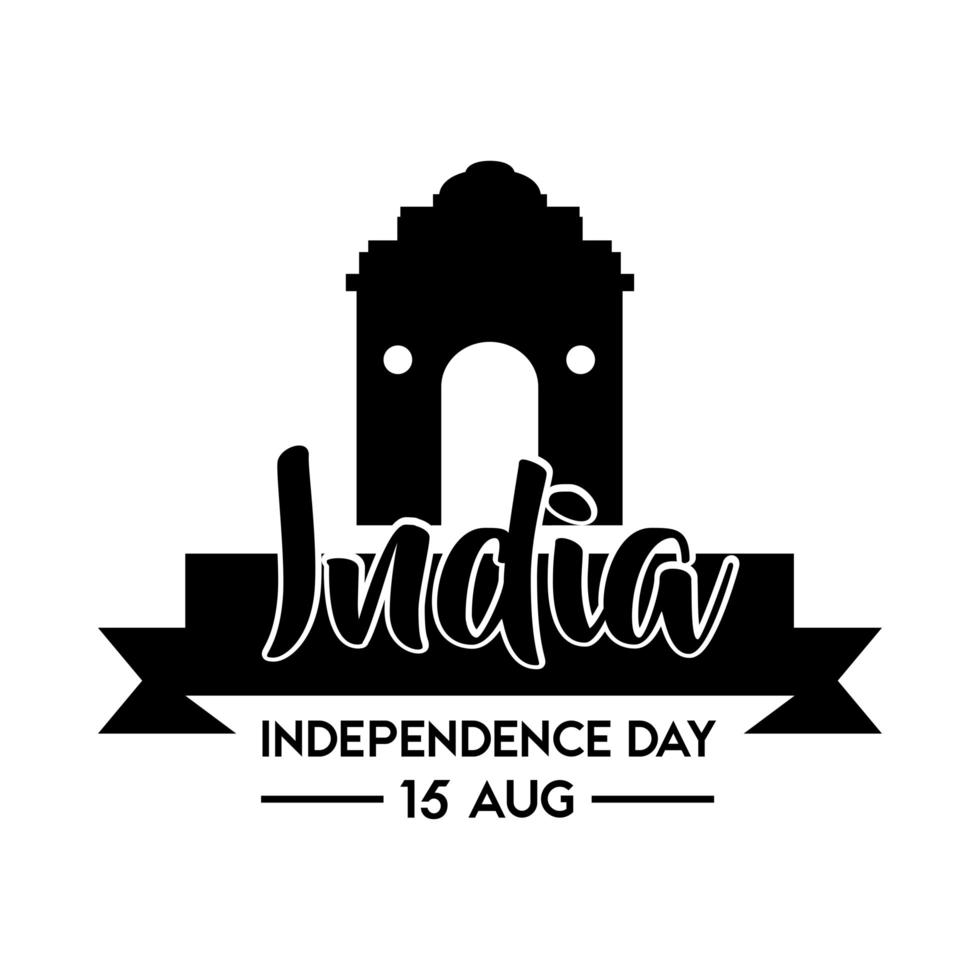 Indien oberoende dag firande med moské båge siluett stil vektor