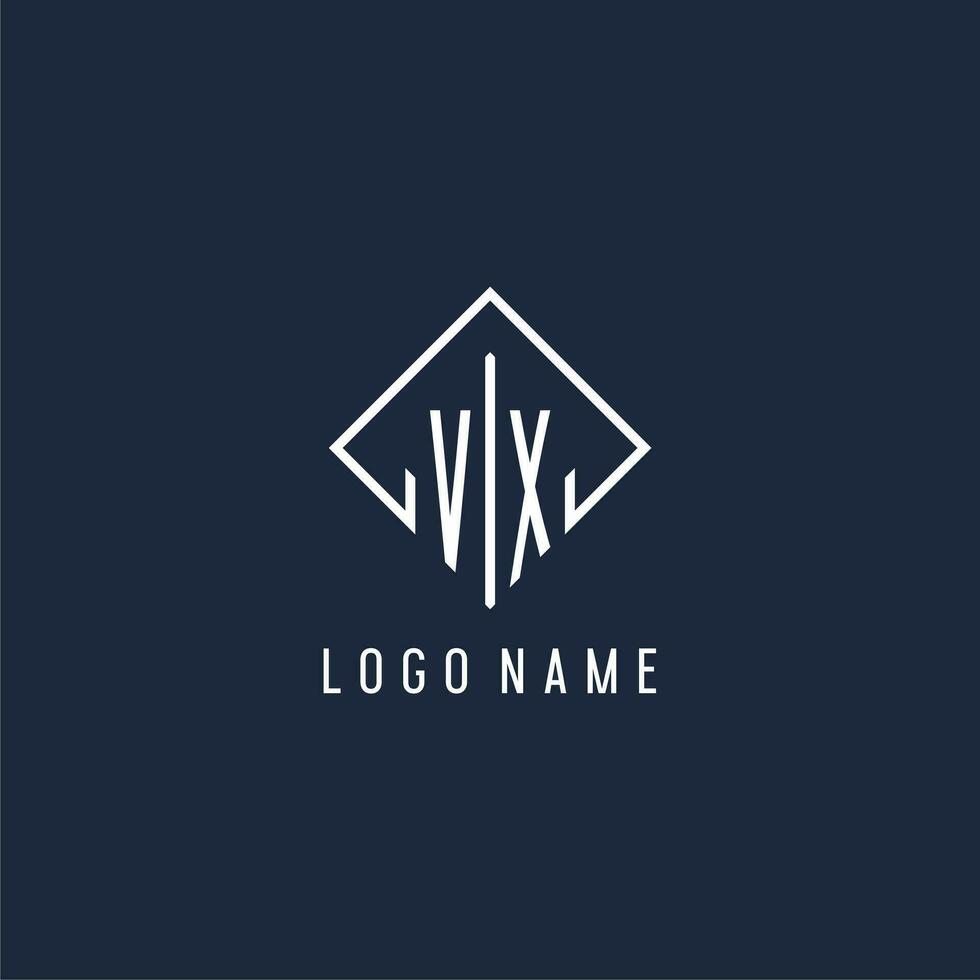 vx första logotyp med lyx rektangel stil design vektor