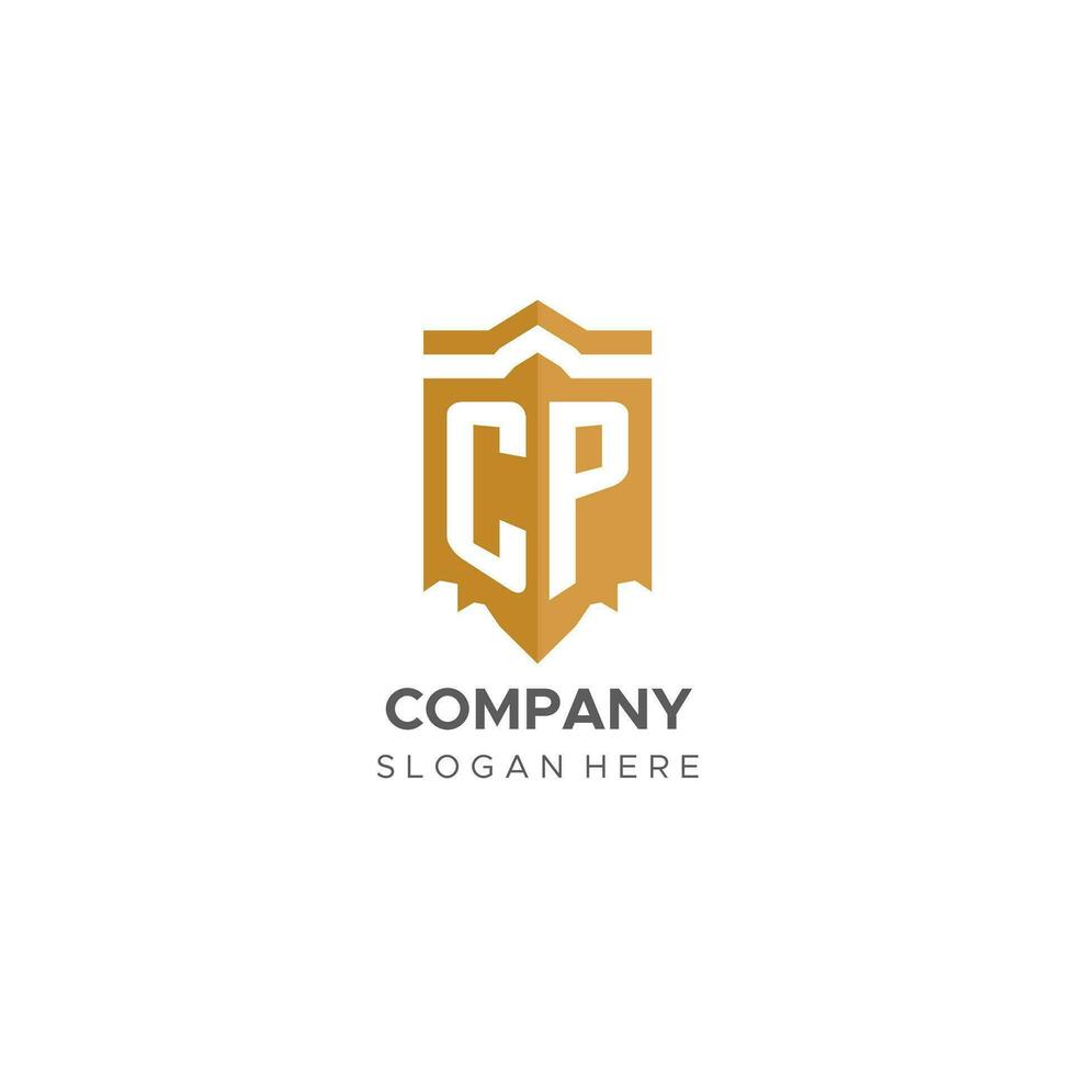 monogram cp logotyp med skydda geometrisk form, elegant lyx första logotyp design vektor
